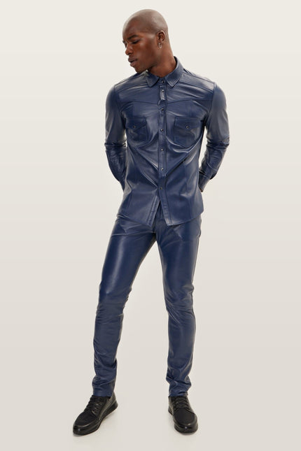 Lambskin Leather Pants - Navy