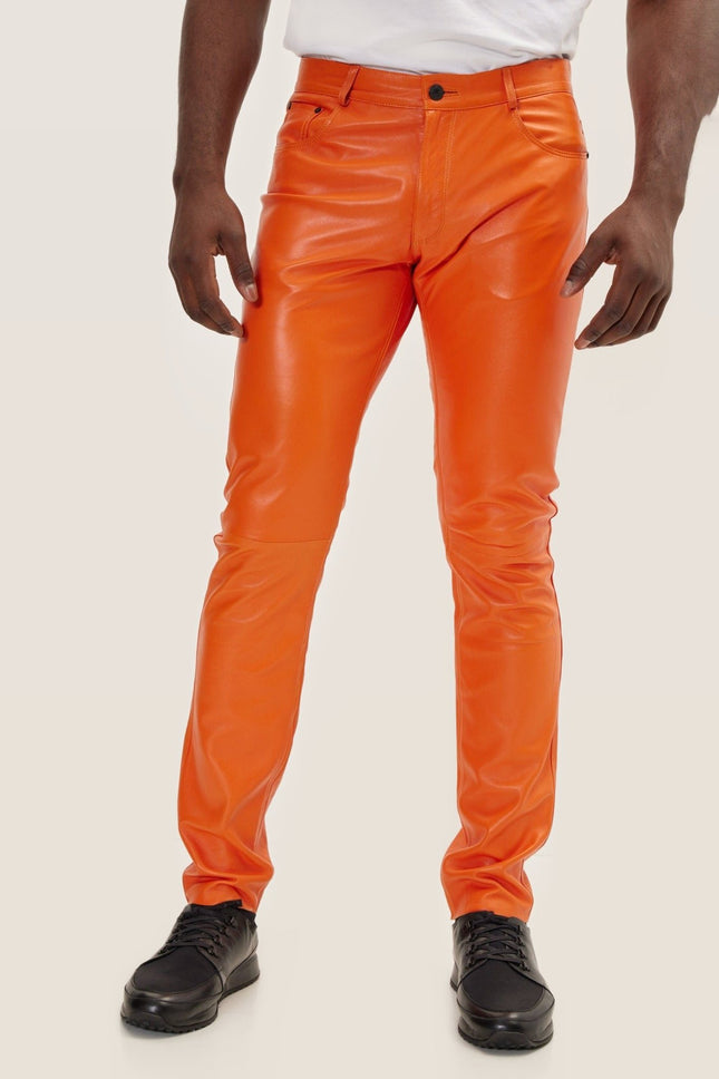 Lambskin Leather Pants - Orange