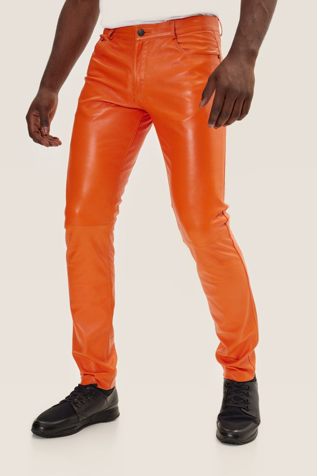 Lambskin Leather Pants - Orange