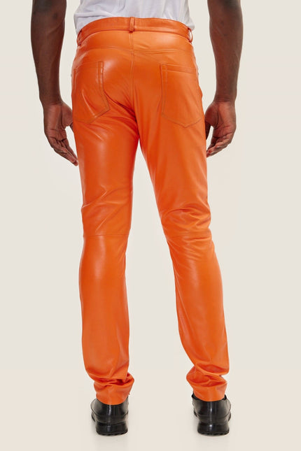 Lambskin Leather Pants - Orange