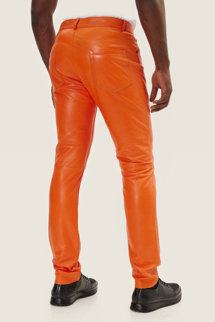 Lambskin Leather Pants - Orange