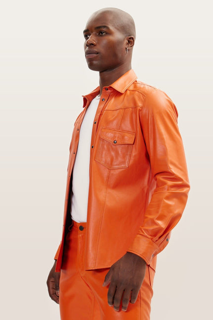 Lambskin Leather Shirt - Orange