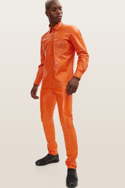 Lambskin Leather Shirt - Orange