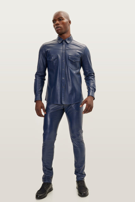 Lambskin Leather Shirt - Navy