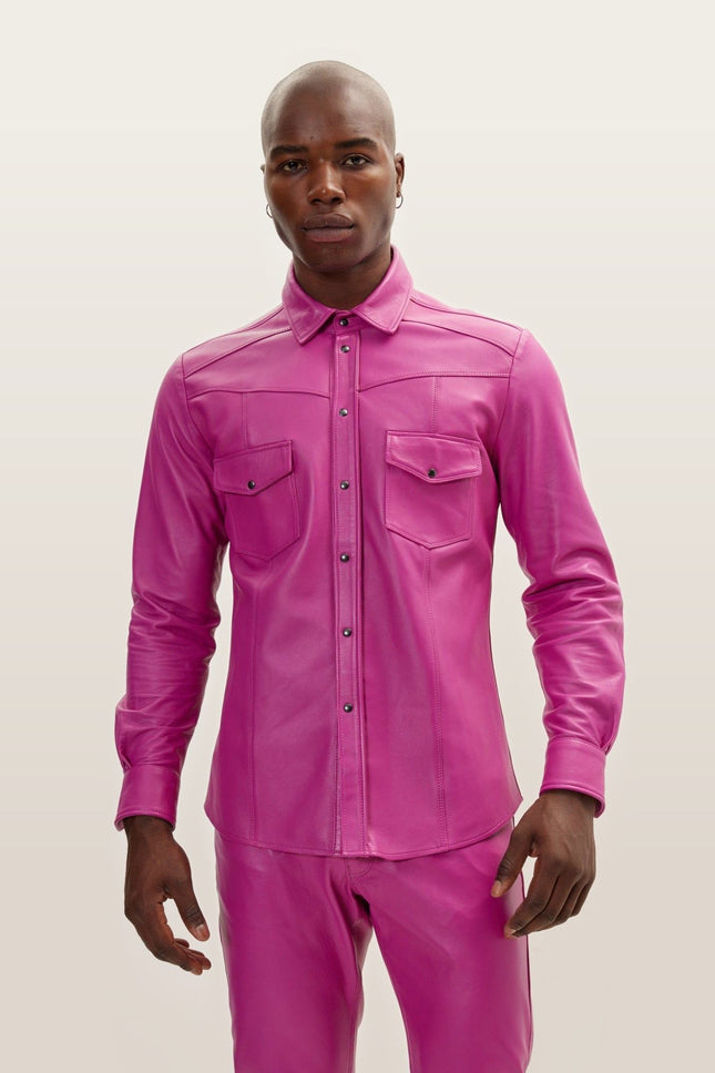 Lambskin Leather Shirt - Fuchsia
