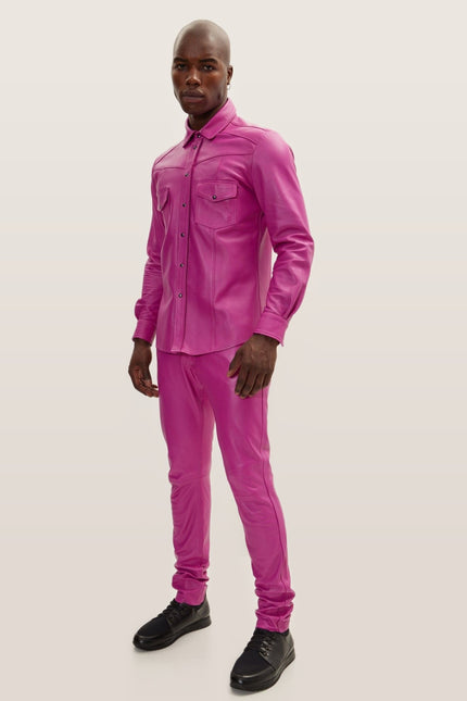 Lambskin Leather Shirt - Fuchsia