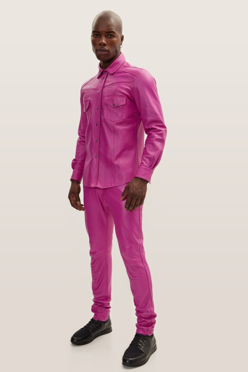 Lambskin Leather Shirt - Fuchsia