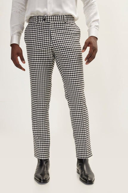 Houndstooth Peak Lapel Single-Breasted Suit - Black White