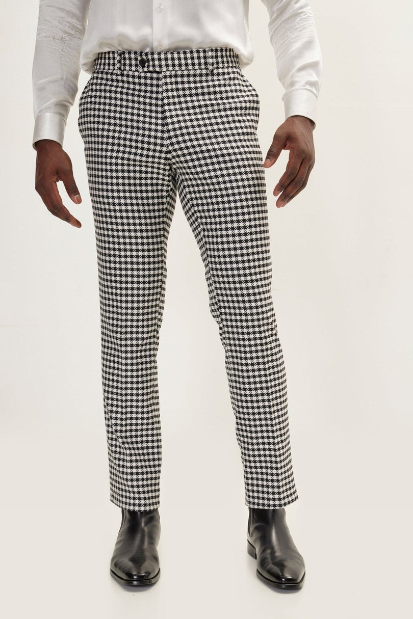 Houndstooth Peak Lapel Single-Breasted Suit - Black White