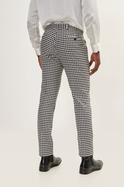 Houndstooth Peak Lapel Single-Breasted Suit - Black White