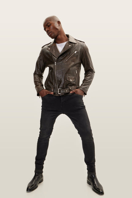 The Textbook Biker Leather Jacket - Brown