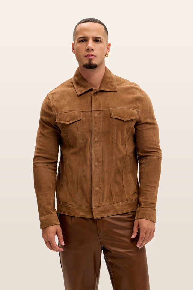 Lambskin Suede Shirt Jacket - Brown