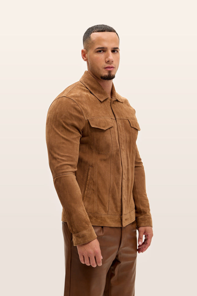 Lambskin Suede Shirt Jacket - Brown