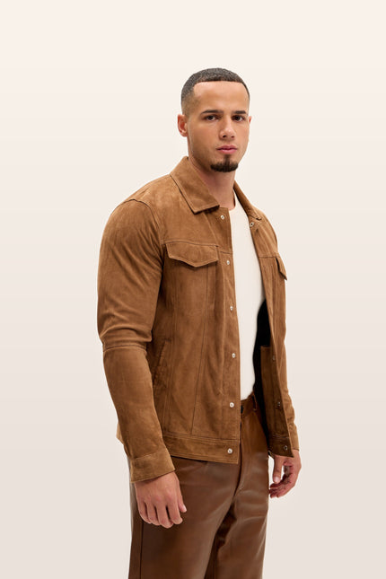 Lambskin Suede Shirt Jacket - Brown