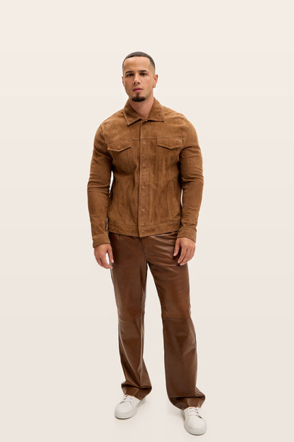 Lambskin Suede Shirt Jacket - Brown