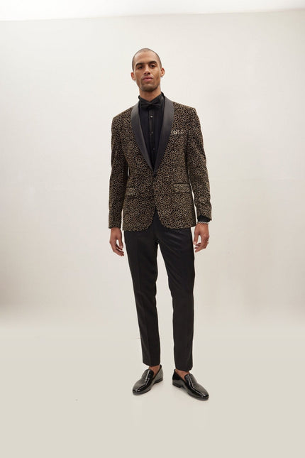 Sacred Geometry Infinity Pattern Shawl Lapel Tuxedo Jacket - Black Gold