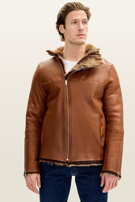 Reversible Toscana Shearling Bomber Jacket - Coffee