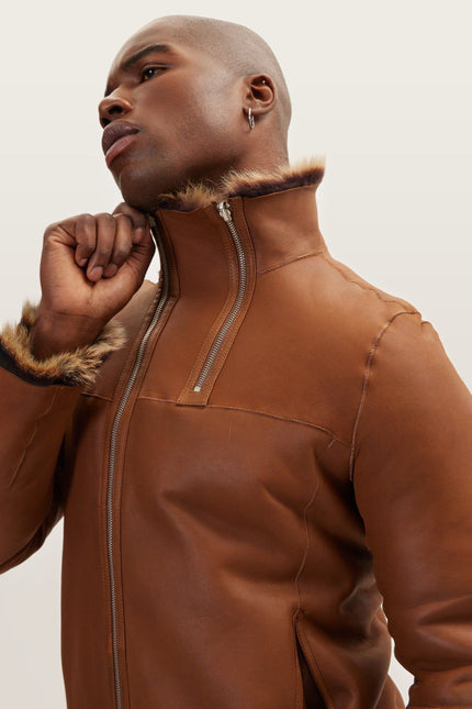 Reversible Toscana Shearling Bomber Jacket - Coffee