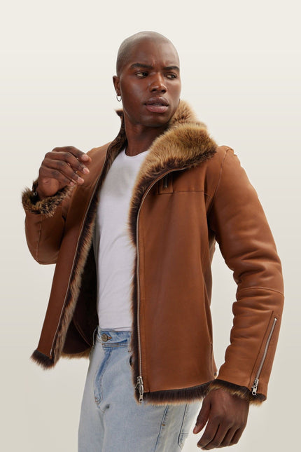 Reversible Toscana Shearling Bomber Jacket - Coffee