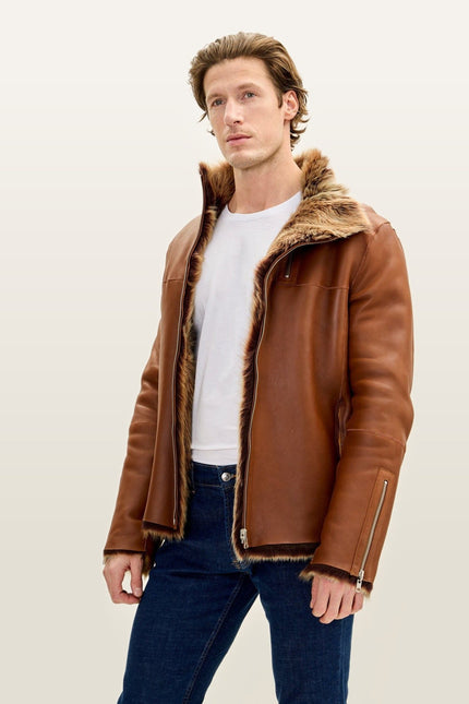 Reversible Toscana Shearling Bomber Jacket - Coffee