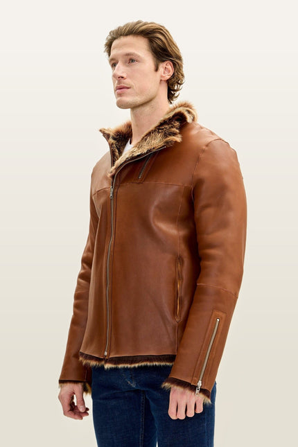 Reversible Toscana Shearling Bomber Jacket - Coffee