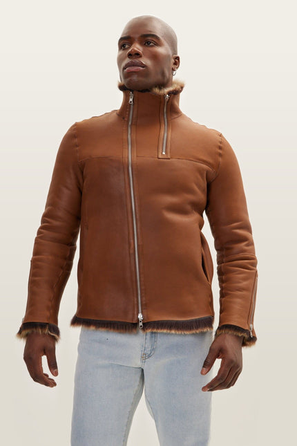 Reversible Toscana Shearling Bomber Jacket - Coffee