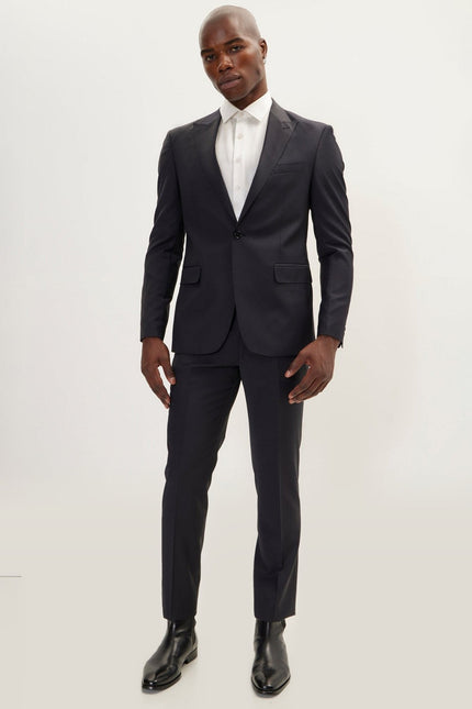 Super 120s Merino Wool Single-Breasted Suit - Charcoal Navy