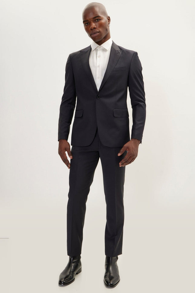 Super 120s Merino Wool Single-Breasted Suit - Charcoal Navy