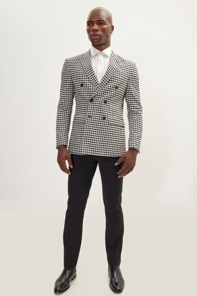 Double-Breasted Houndstooth Suit - Black White