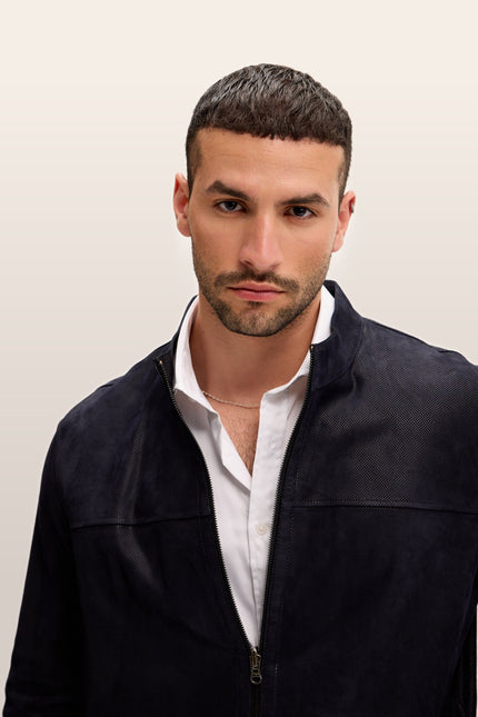 Reversible Suede & Leather Jacket - Navy Black