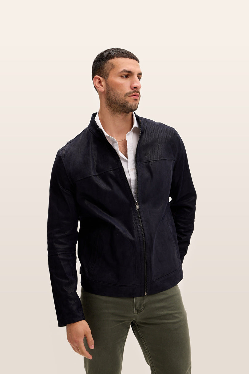 Reversible Suede & Leather Jacket - Navy Black