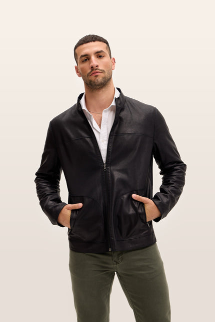 Reversible Suede & Leather Jacket - Navy Black