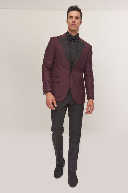 Peak Lapel Tuxedo Jacket - Burgundy