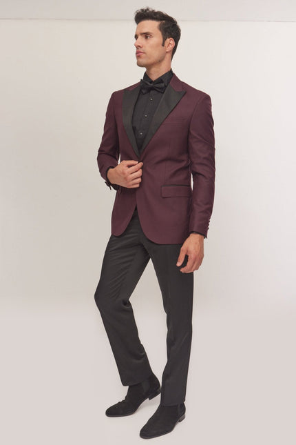 Peak Lapel Tuxedo Jacket - Burgundy