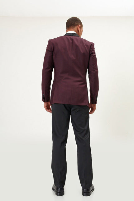 Solid Shawl Lapel Tuxedo Jacket -  Burgundy