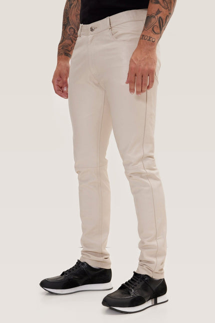 Lambskin Leather Pants - Beige