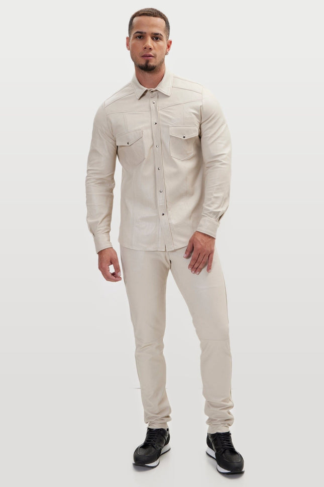 Lambskin Leather Shirt - Beige