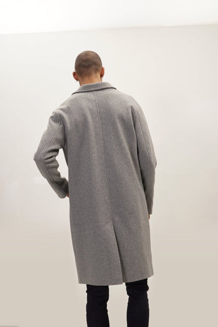 Fitted Notch Lapel Overcoat - Grey
