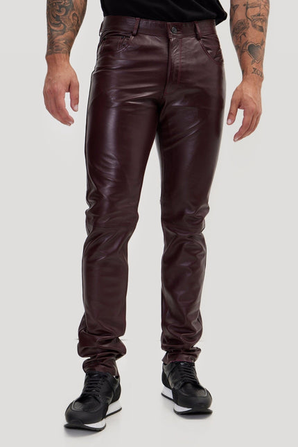 Lambskin Leather Pants - Wine