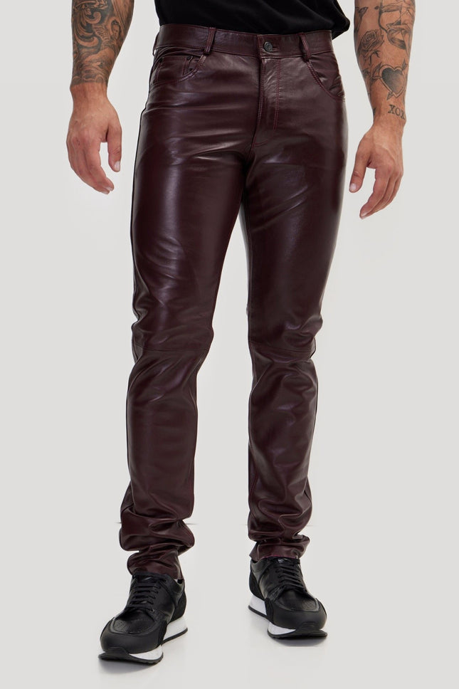 Lambskin Leather Pants - Wine