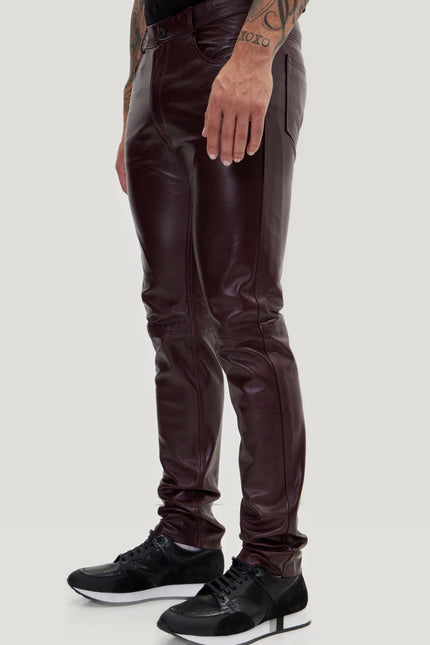 Lambskin Leather Pants - Wine