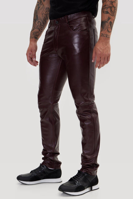 Lambskin Leather Pants - Wine