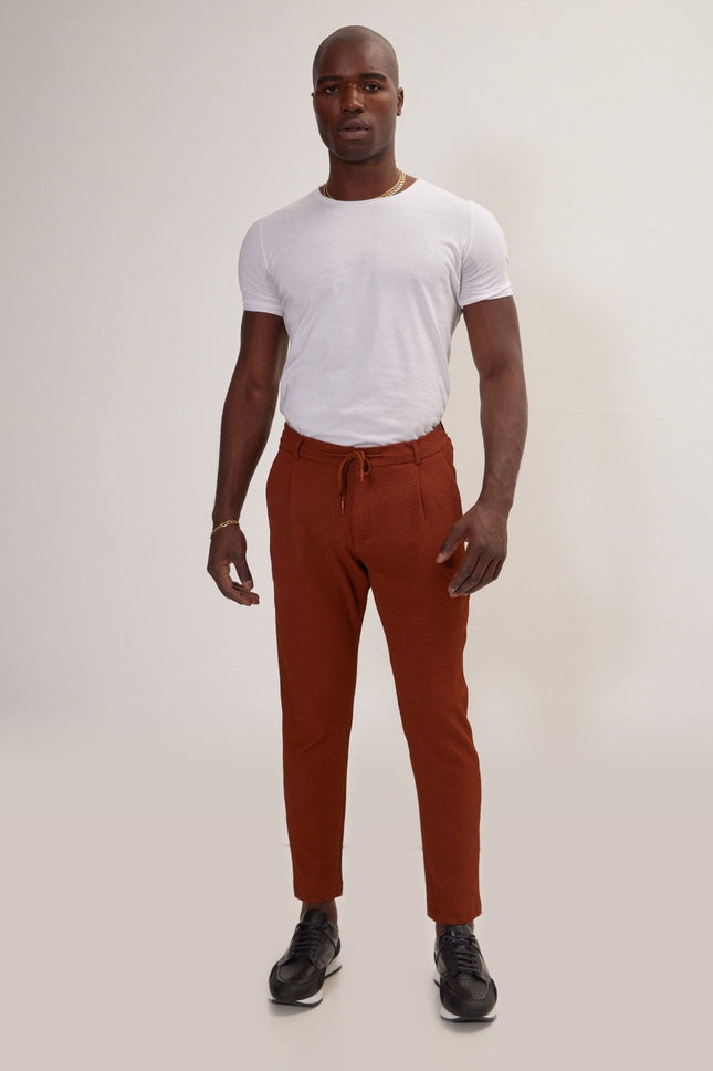 Front Pleated Waffle Pants - Brown