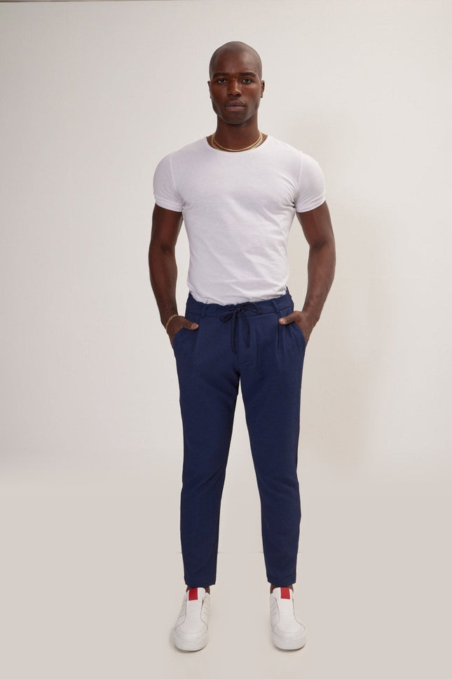 Front Pleated Waffle Pants - Navy