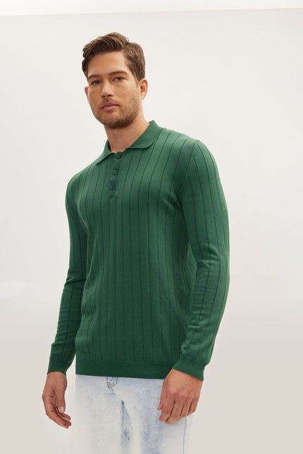 Knit Polo Sweater - Green