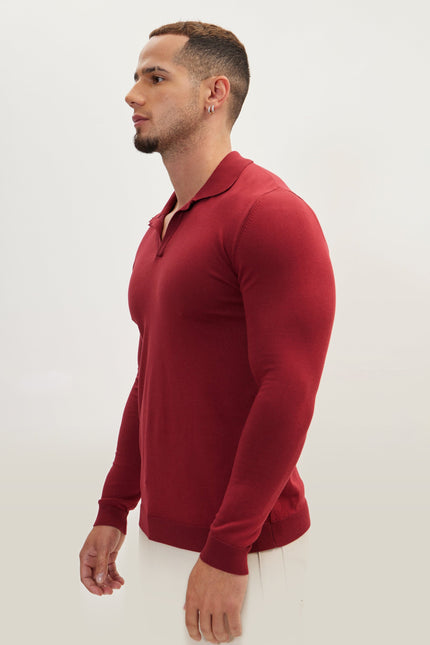 Johnny Collar Knit Sweater Polo - Burgundy