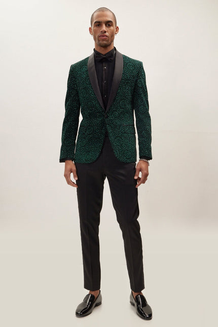 Sacred Geometry Infinity Pattern Shawl Lapel Tuxedo Jacket - Black Green
