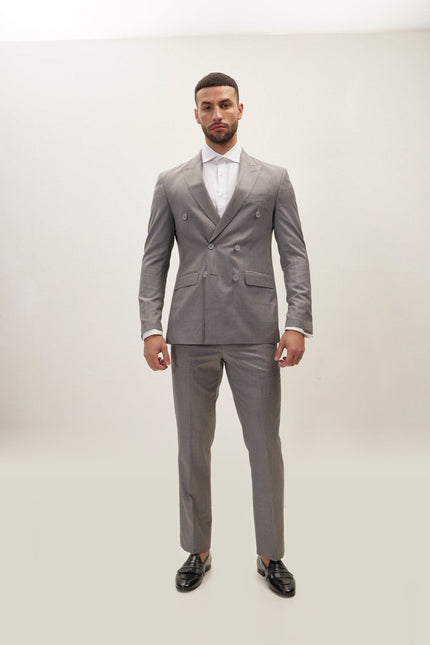 Super 180s Wool and Silk Double-Breasted Suit - Grey