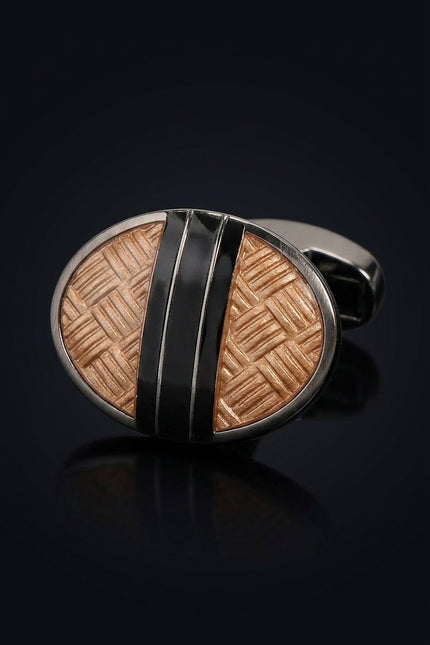 Copy Of Brushed Herringbone Stainless Steel Cufflinks Brown Chrome - detail