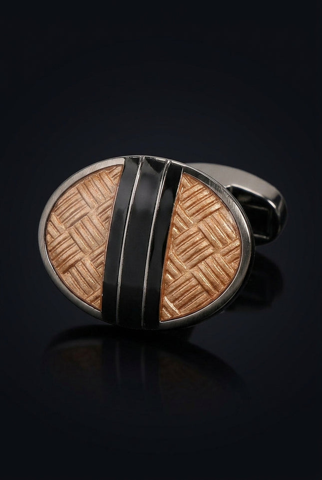 Copy Of Brushed Herringbone Stainless Steel Cufflinks Brown Chrome - detail